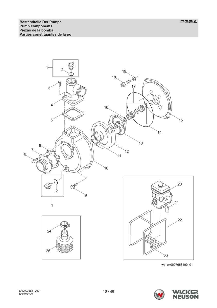 Wacker Neuson PG2 Clear Water Pump PG2A Pump Components parts diagram