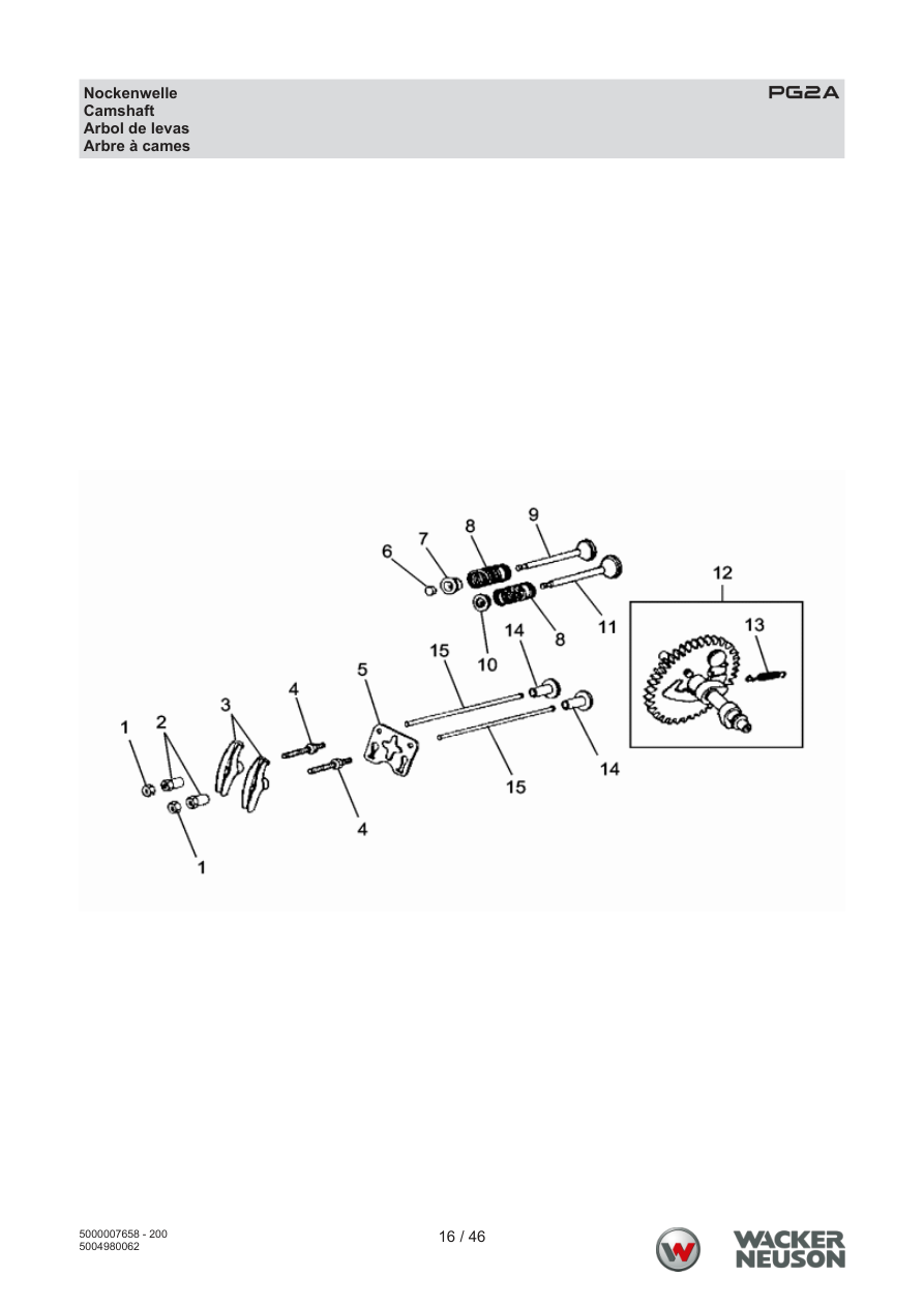 Wacker Neuson PG2 Clear Water Pump PG2A Camshaft parts diagram