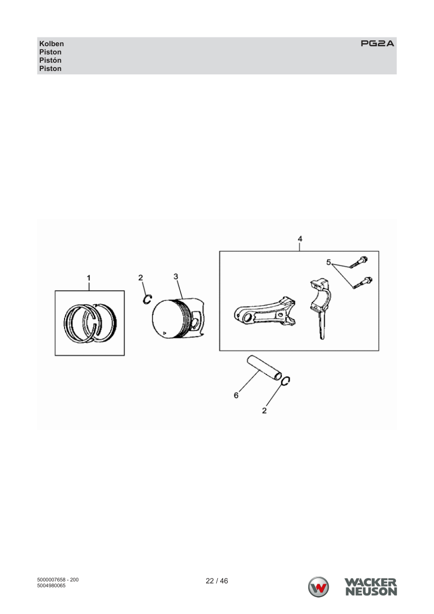 Wacker Neuson PG2 Clear Water Pump PG2A Piston parts diagram