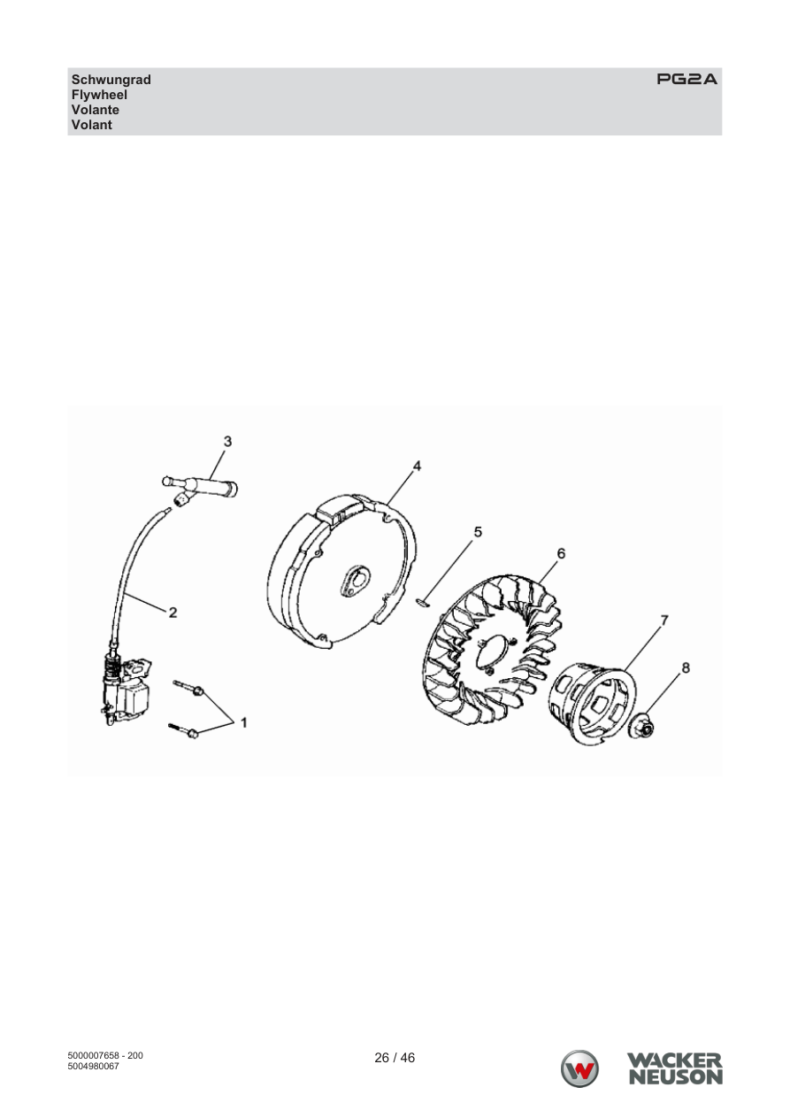 Wacker Neuson PG2 Clear Water Pump PG2A Flywheel parts diagram