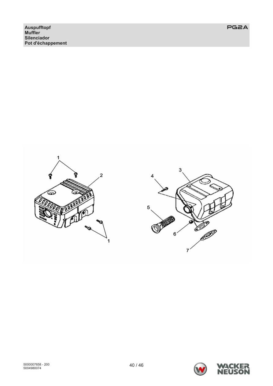 Wacker Neuson PG2 Clear Water Pump PG2A Muffler parts diagram
