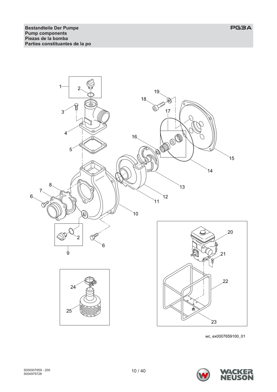 Wacker Neuson PG3 Clear Water Pump PG3A Pump Components parts diagram