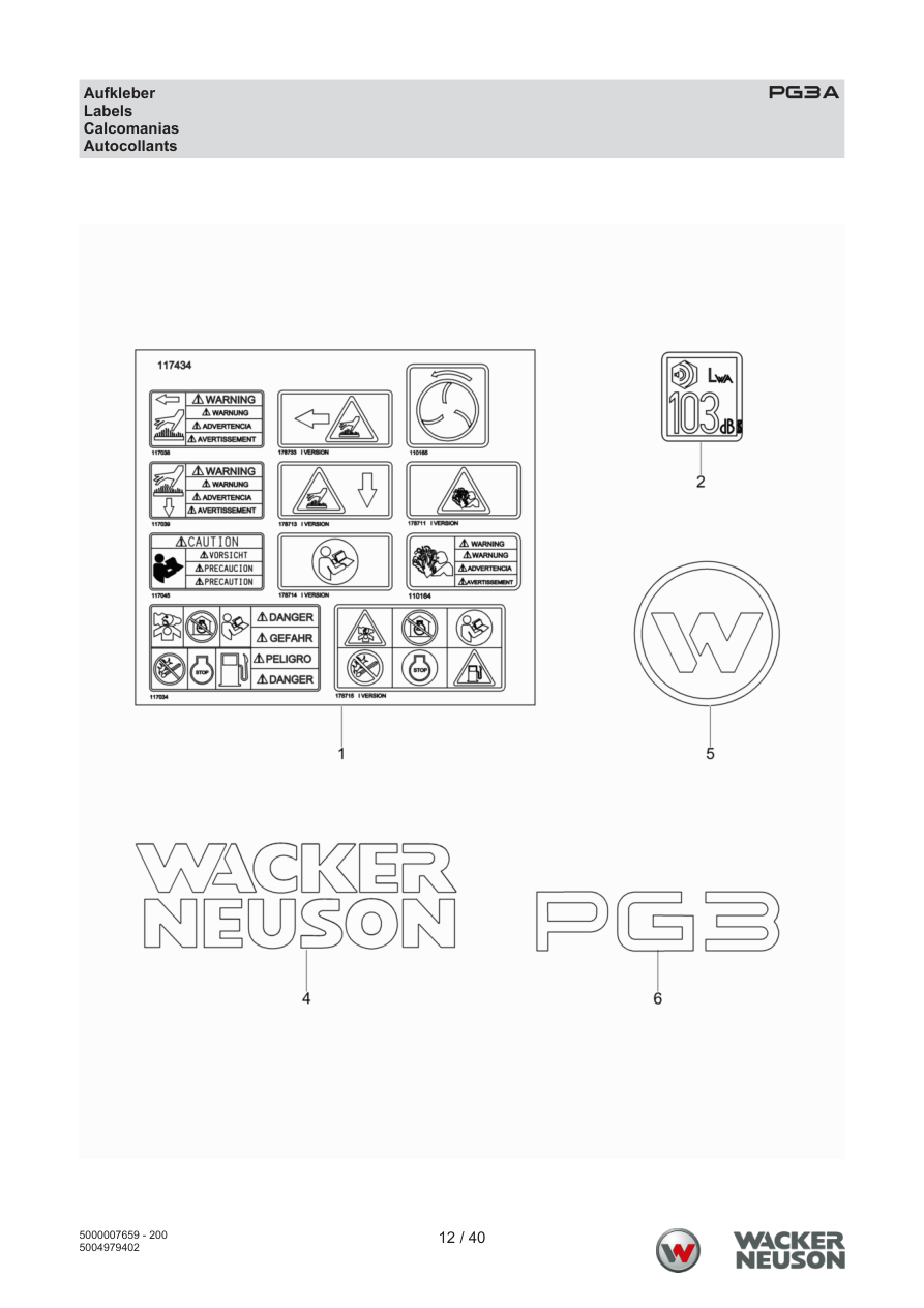 Wacker Neuson PG3 Clear Water Pump PG3A Decals parts diagram
