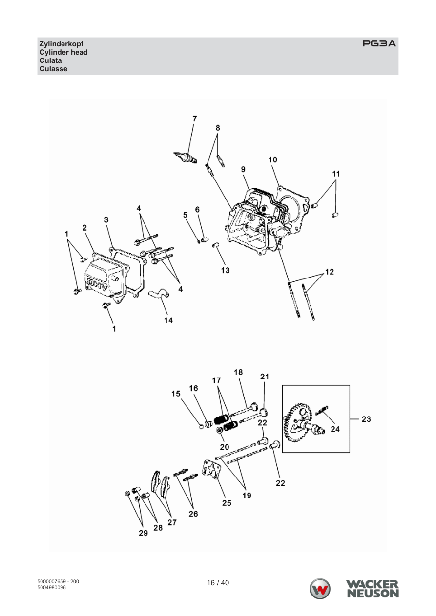 Wacker Neuson PG3 Clear Water Pump PG3A Cylinder head parts diagram