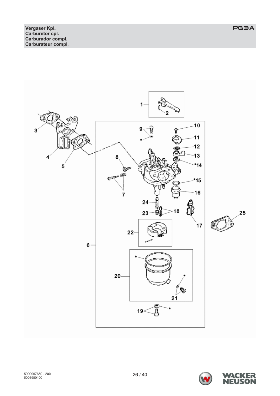 Wacker Neuson PG3 Clear Water Pump Carburetor cpl. parts diagram