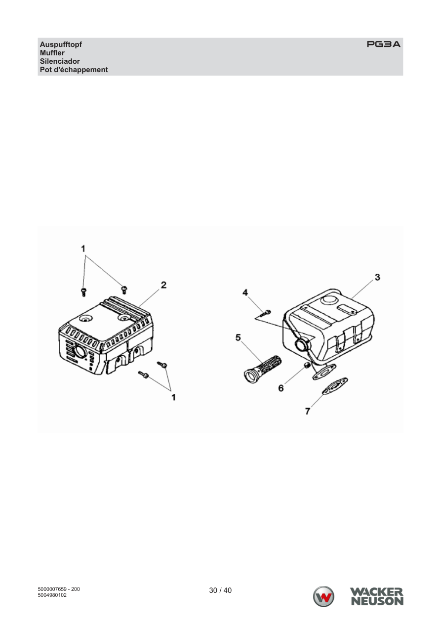 Wacker Neuson PG3 Clear Water Pump PG3A Muffler parts diagram