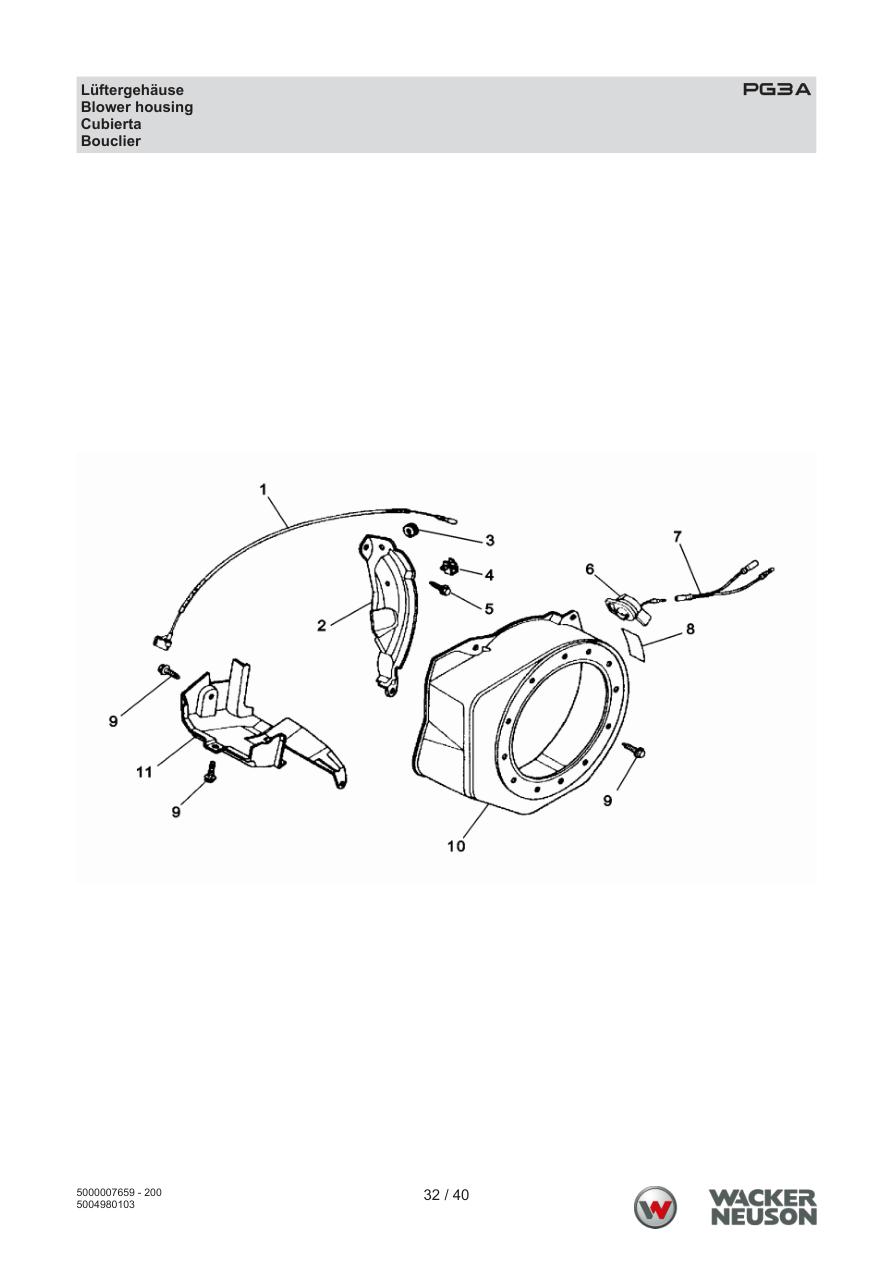 Wacker Neuson PG3 Clear Water Pump Blower housing parts diagram