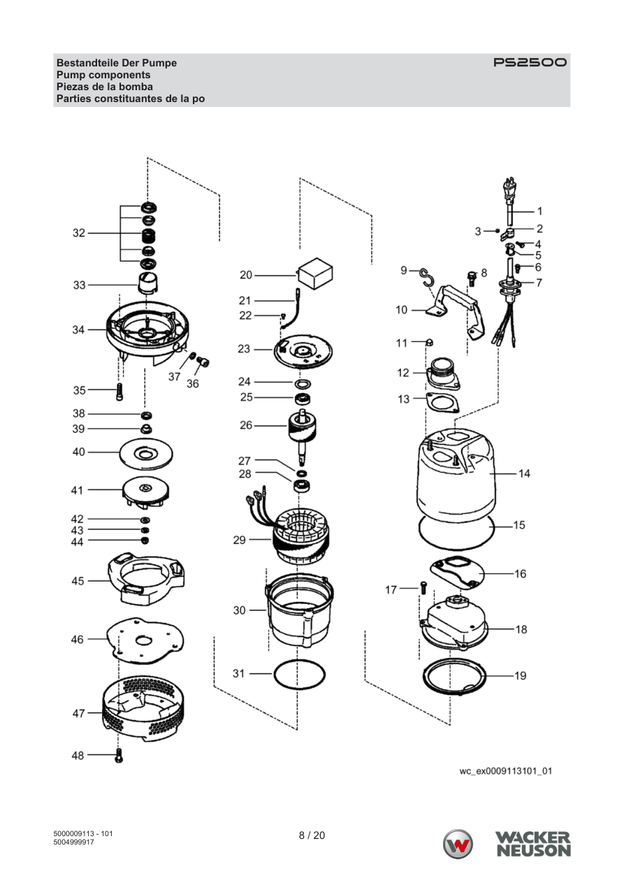 Wacker Neuson PS2-500 Trash Pump PS2500 Pump Components parts diagram