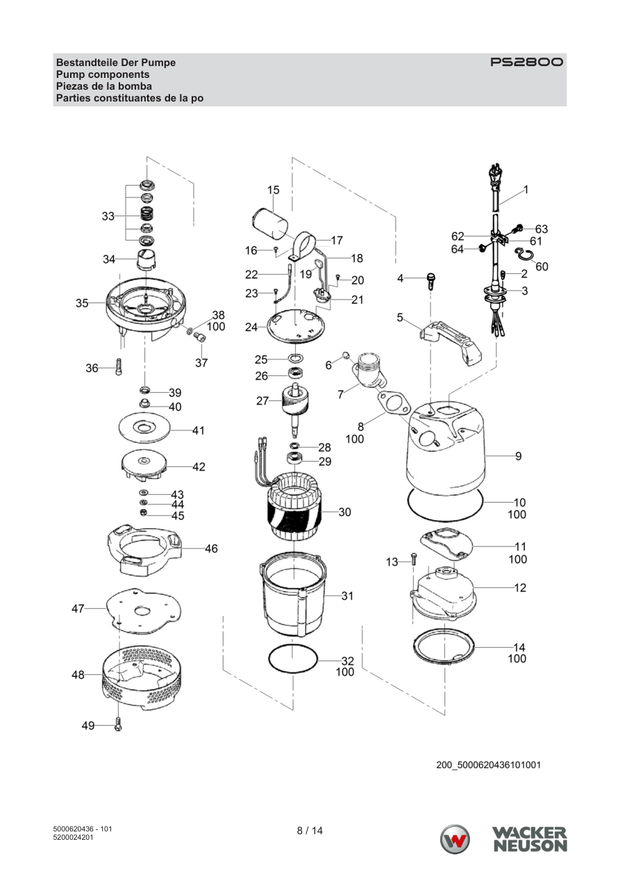 Wacker Neuson PS2-800 Trash Pump PS2800 Pump Components parts diagram