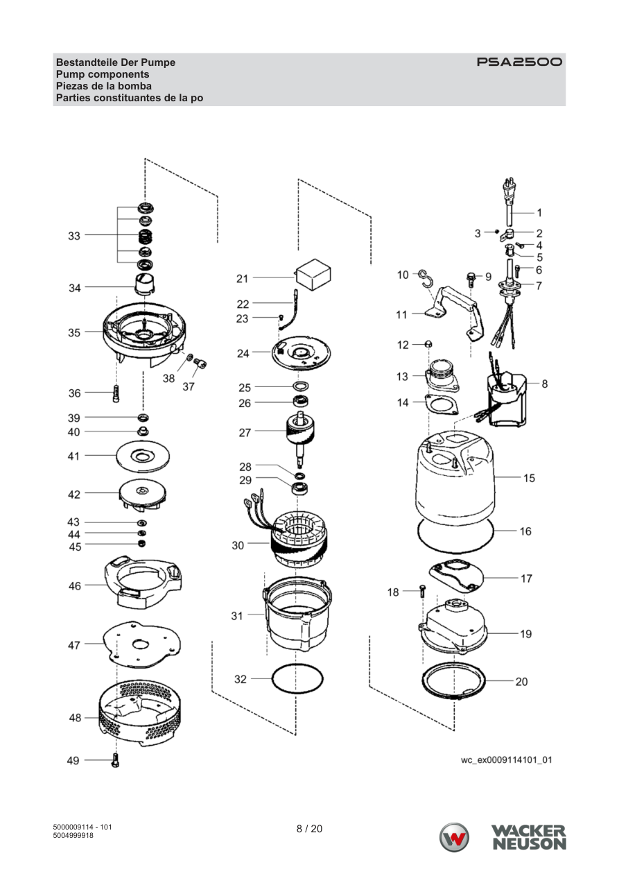Wacker Neuson PSA2-500 Trash Pump PSA2500 Pump Components parts diagram