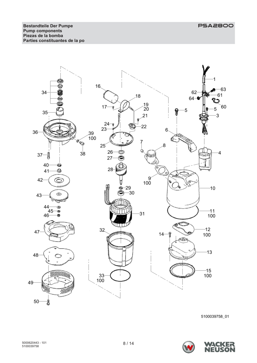 Wacker Neuson PSA2-800 Trash Pump PSA2800 Pump Components parts diagram