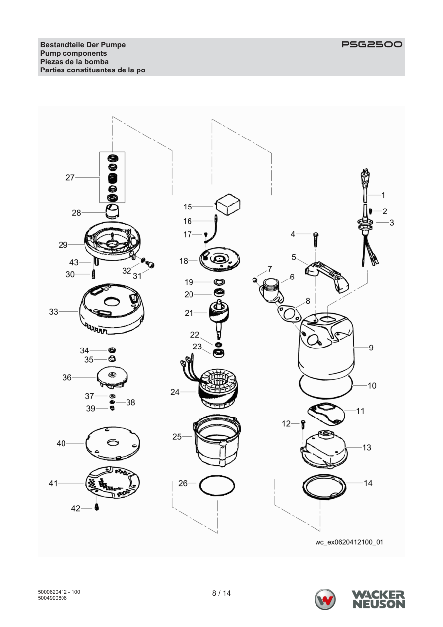 Wacker Neuson PSG2 Trash Pump PSG2500 Pump components parts diagram