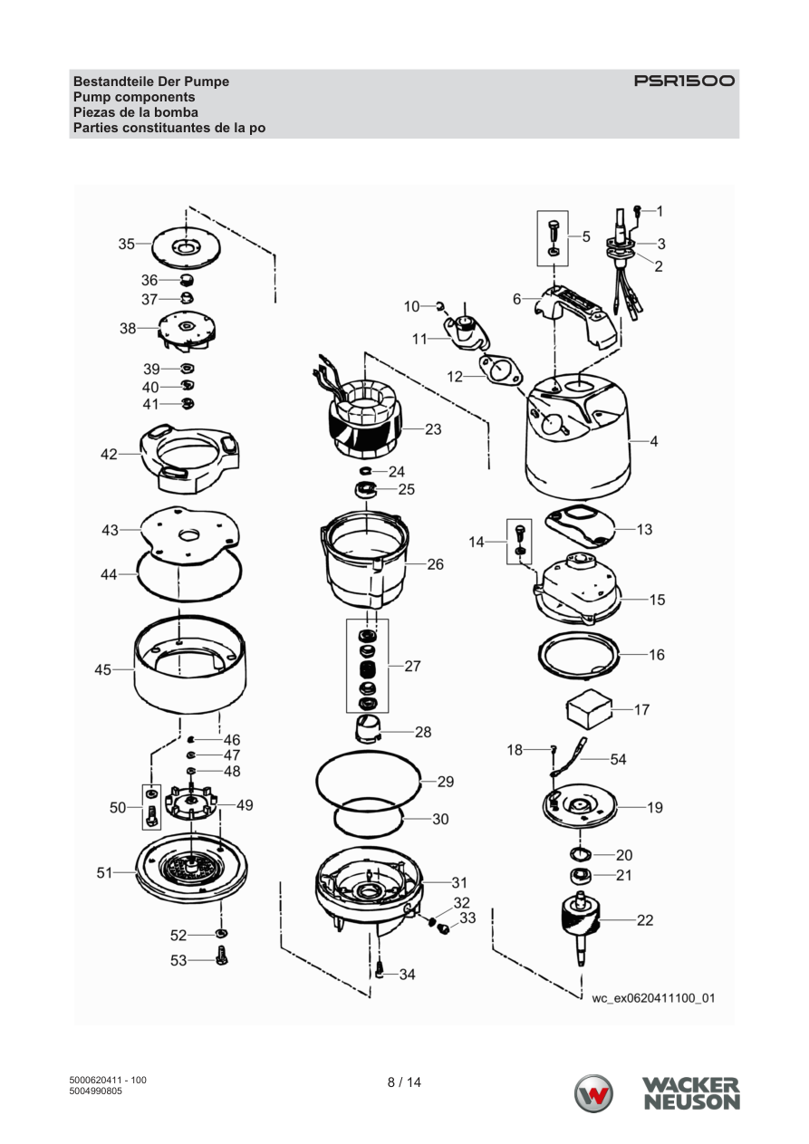 Wacker Neuson PSR1 Trash Pump PSR1500 Pump Components parts diagram