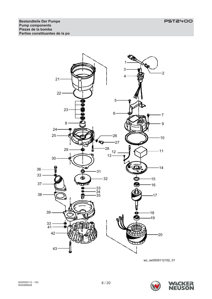 Wacker Neuson PST2 Trash Pump PST2400 Pump Components parts diagram