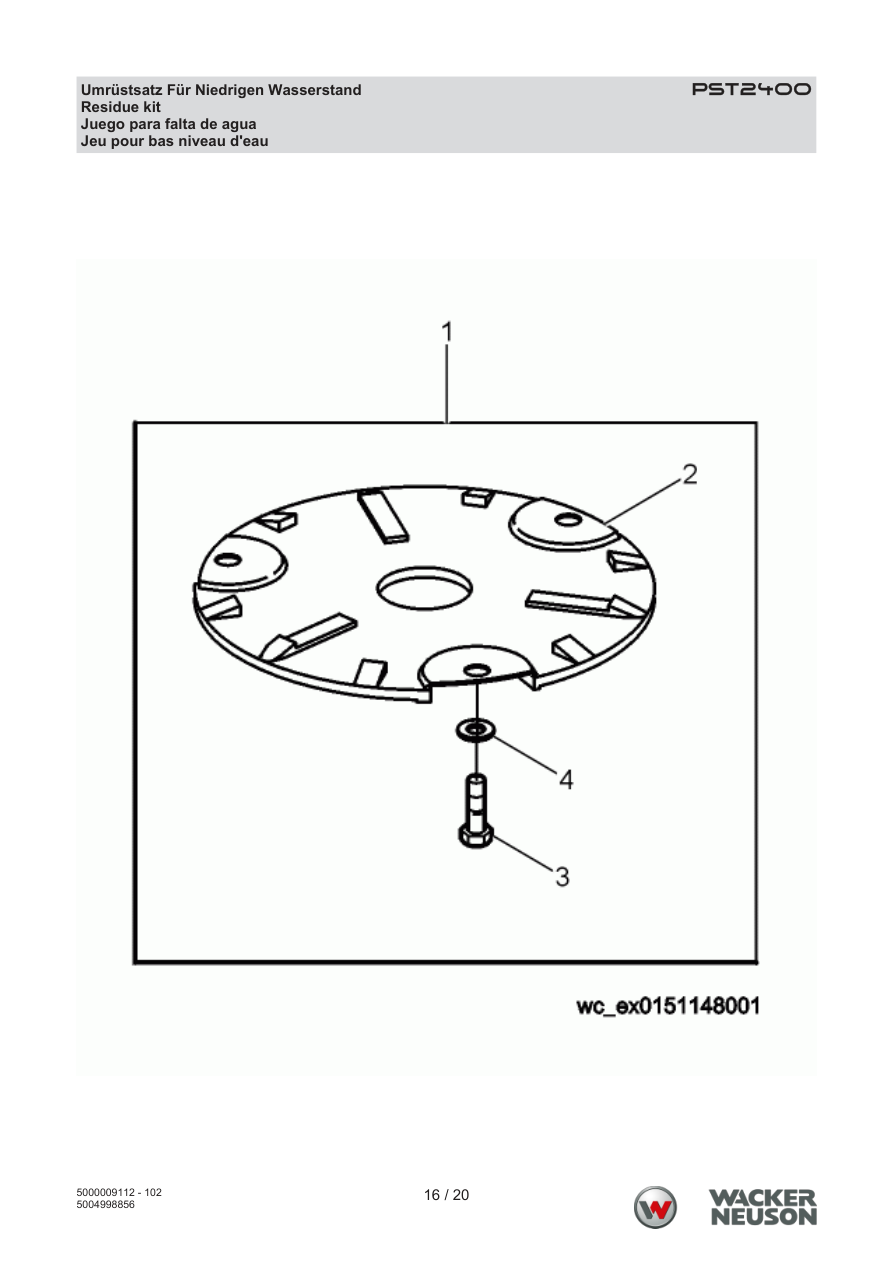 Wacker Neuson PST2 Trash Pump Residue kit parts diagram