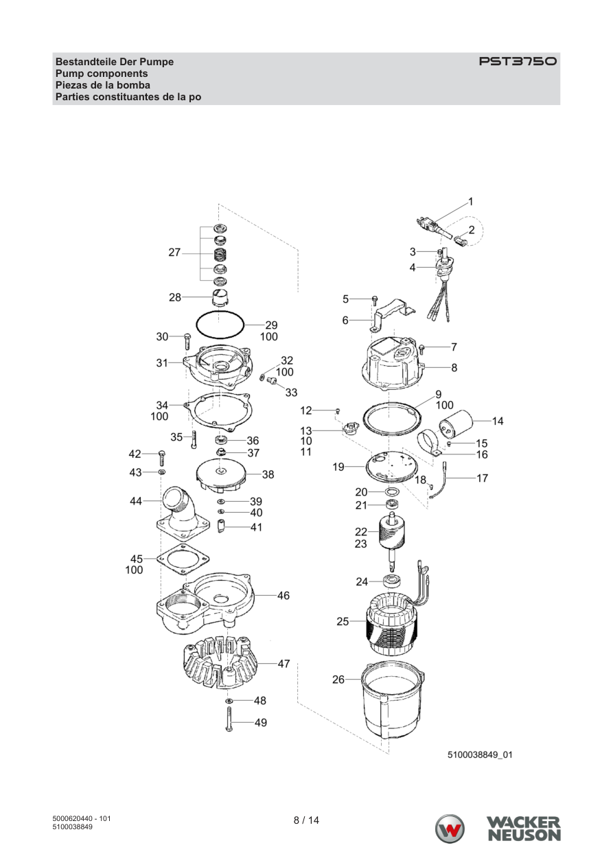 Wacker Neuson PST3 Trash Pump PST3750 Pump Components parts diagram