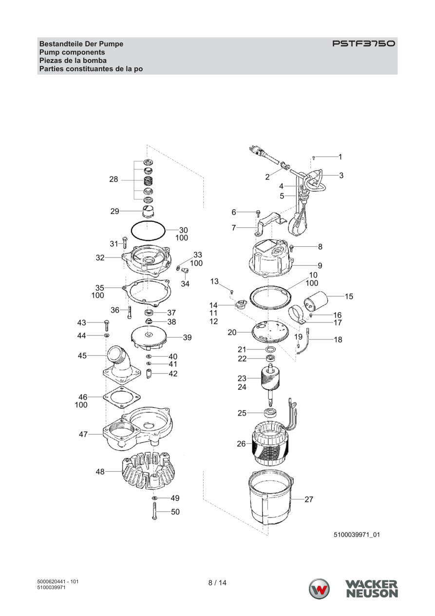 Wacker Neuson PSTF3 Trash Pump PSTF3750 Pump Components parts diagram