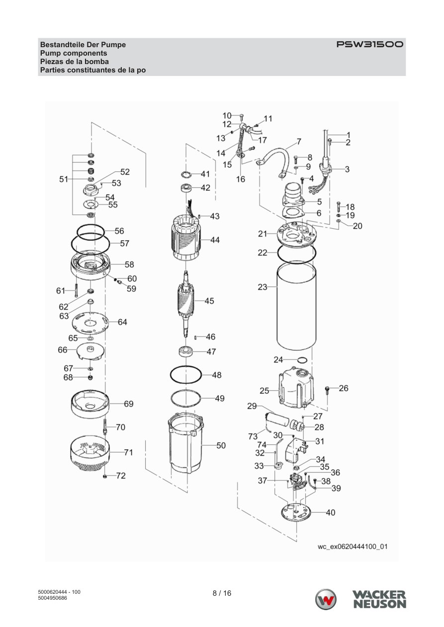 Wacker Neuson PSW3 Trash Pump PSW31500 Pump Components parts diagram