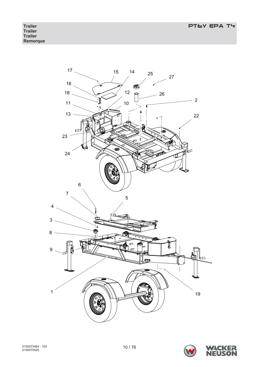 Wacker Neuson PT6 Trash Pump PT6Y EPA T4 Trailer parts diagram