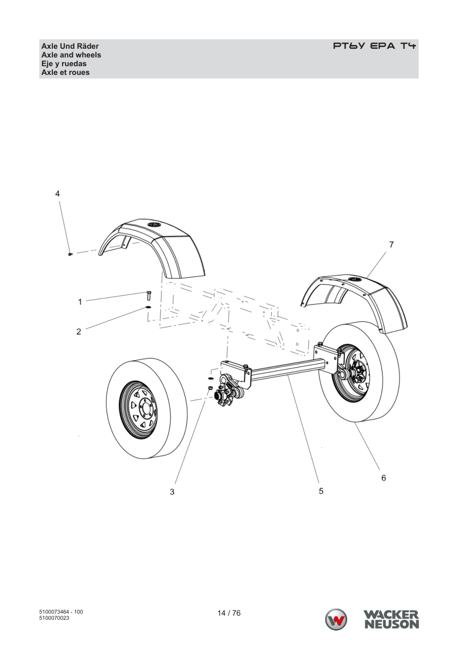 Wacker Neuson PT6 Trash Pump Axle and wheels parts diagram