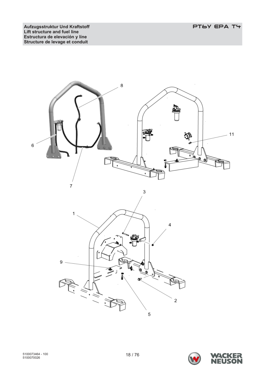 Wacker Neuson PT6 Trash Pump PT6Y EPA T4 Lifting structure and fuel parts diagram