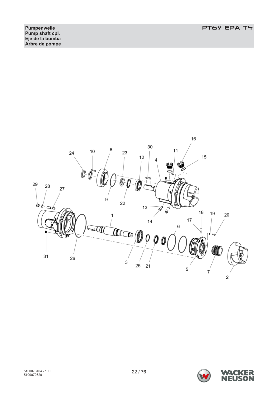 Wacker Neuson PT6 Trash Pump PT6Y EPA T4 Pump shaft parts diagram