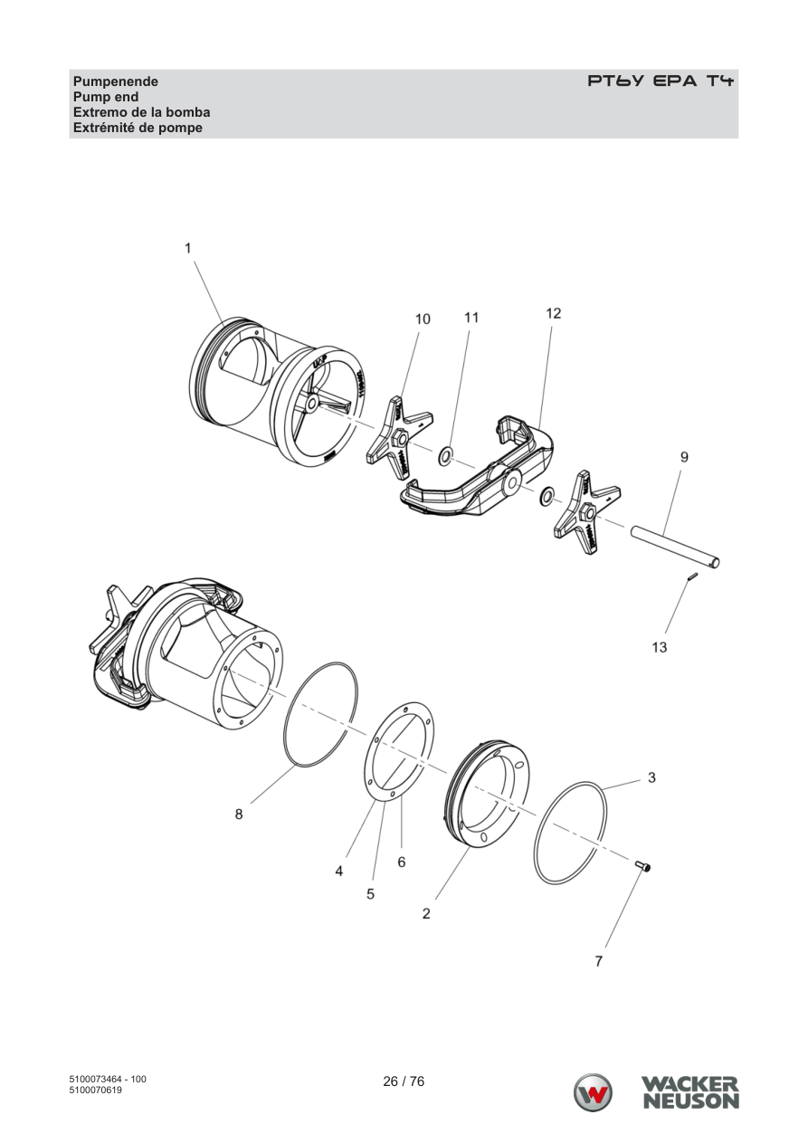 Wacker Neuson PT6 Trash Pump PT6Y EPA T4 Pump end parts diagram