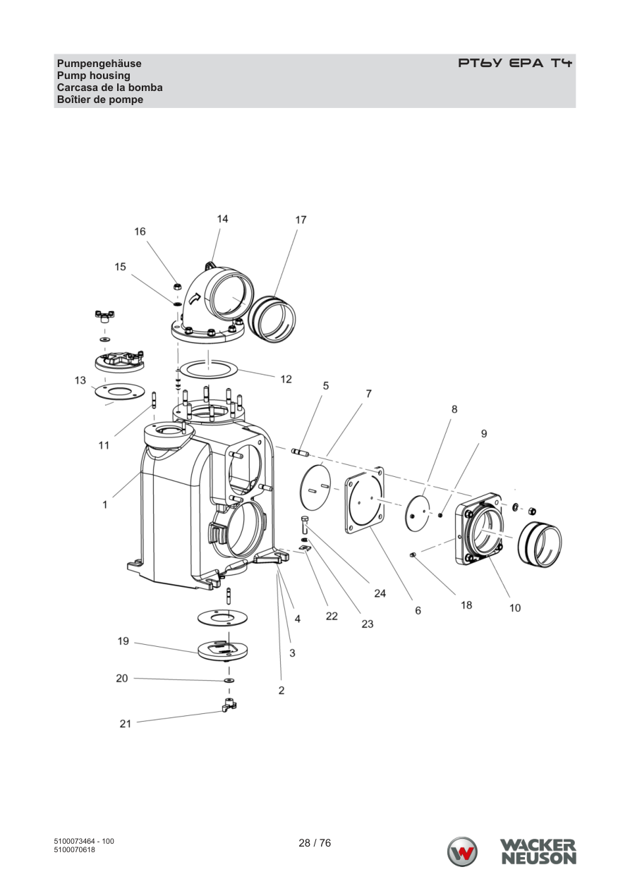 Wacker Neuson PT6 Trash Pump Pump housing parts diagram