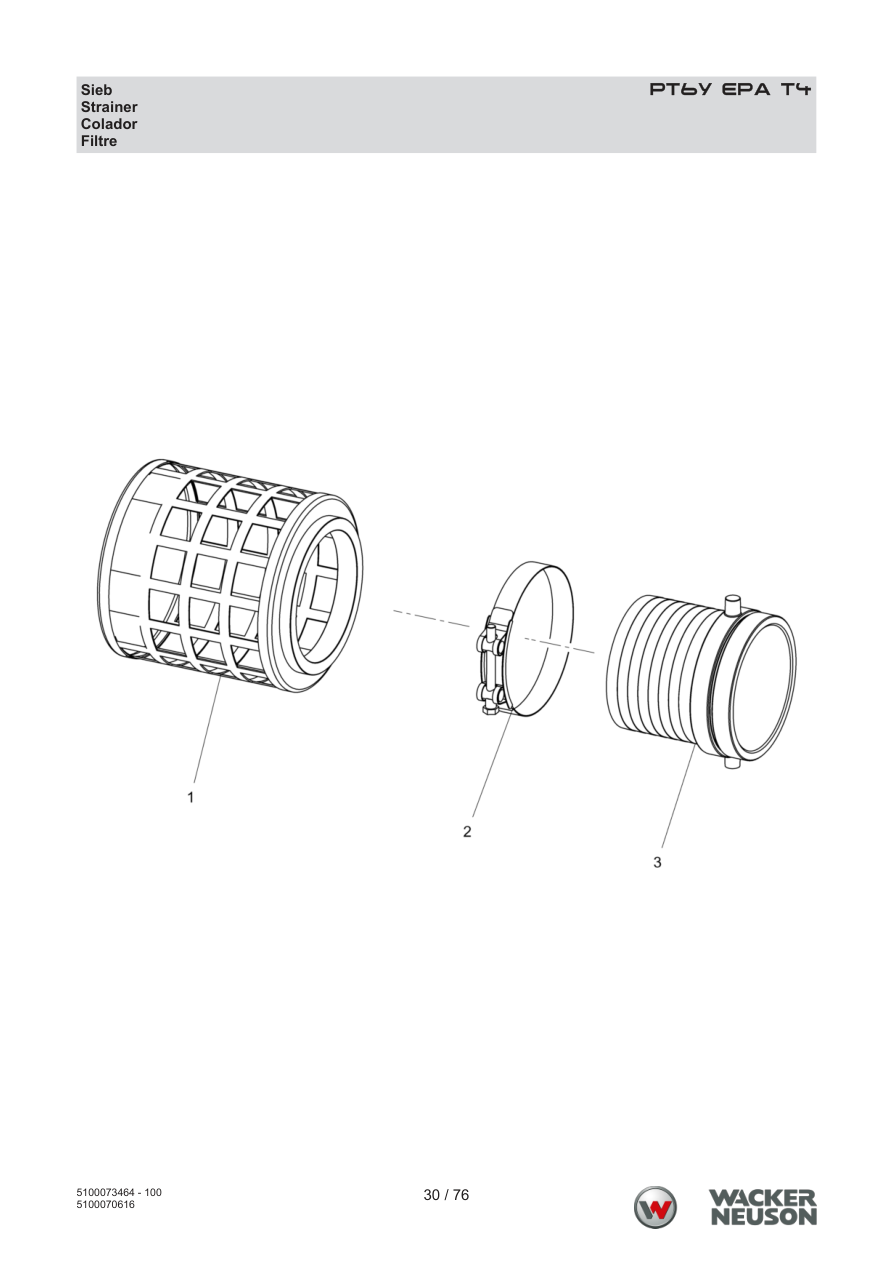 Wacker Neuson PT6 Trash Pump PT6Y EPA T4 Strainer parts diagram