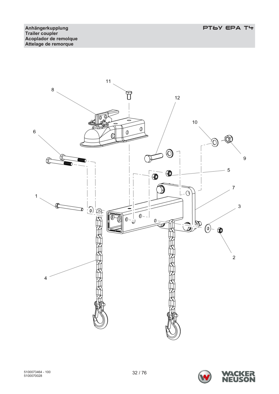 Wacker Neuson PT6 Trash Pump Trailer coupler parts diagram