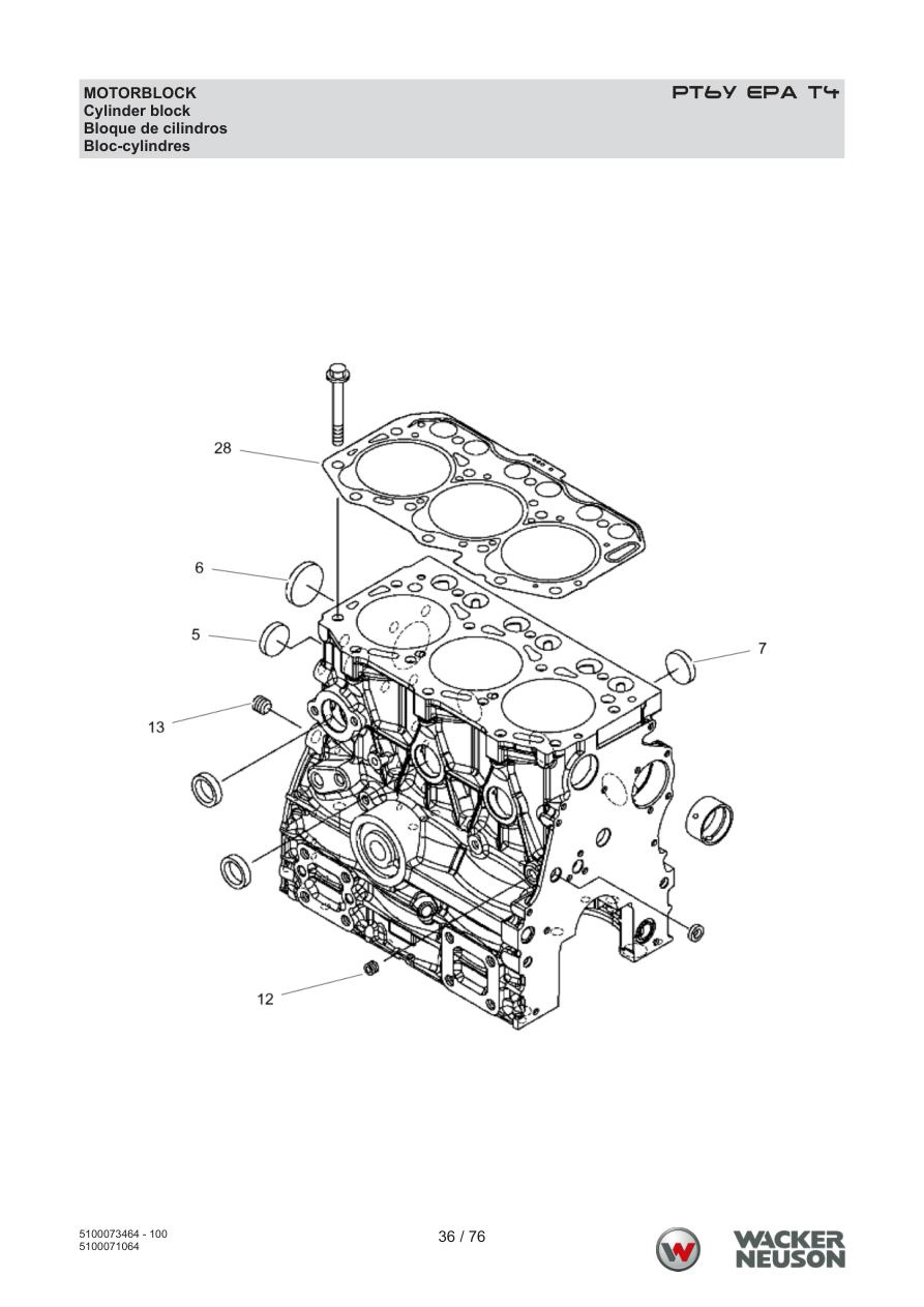 Wacker Neuson PT6 Trash Pump PT6Y EPA T4 ENGINE BLOCK parts diagram
