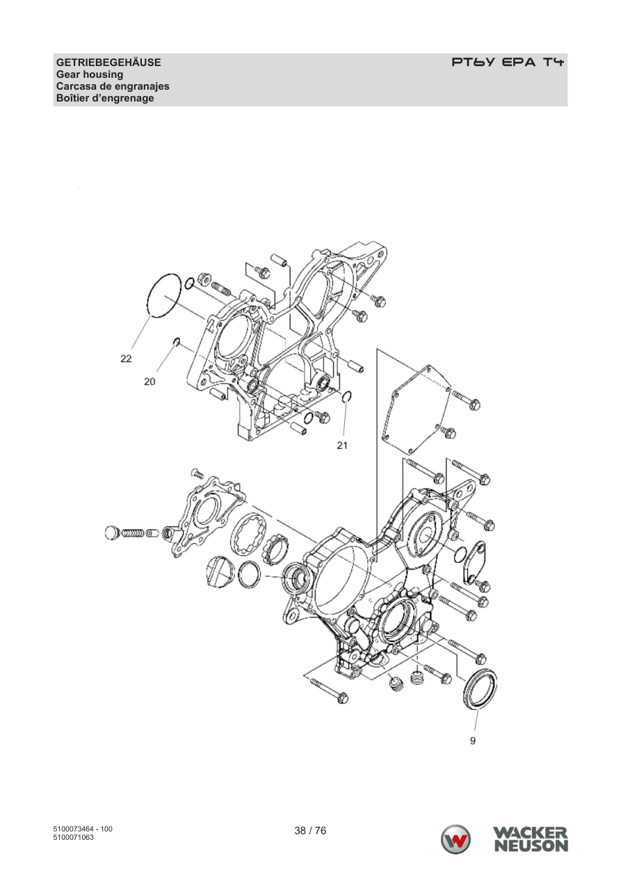 Wacker Neuson PT6 Trash Pump Gear housing parts diagram