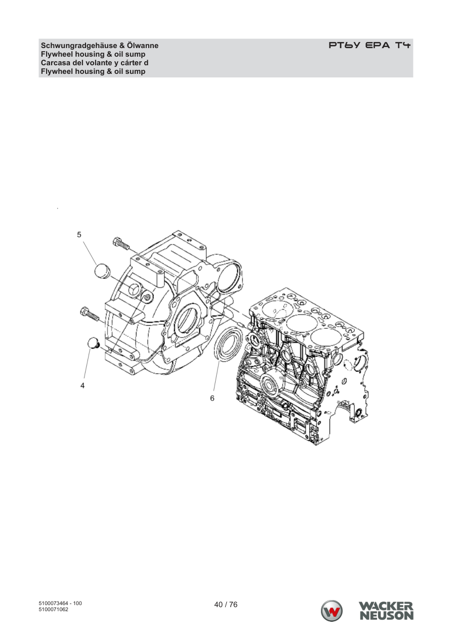 Wacker Neuson PT6 Trash Pump Flywheel housing & oil sump parts diagram