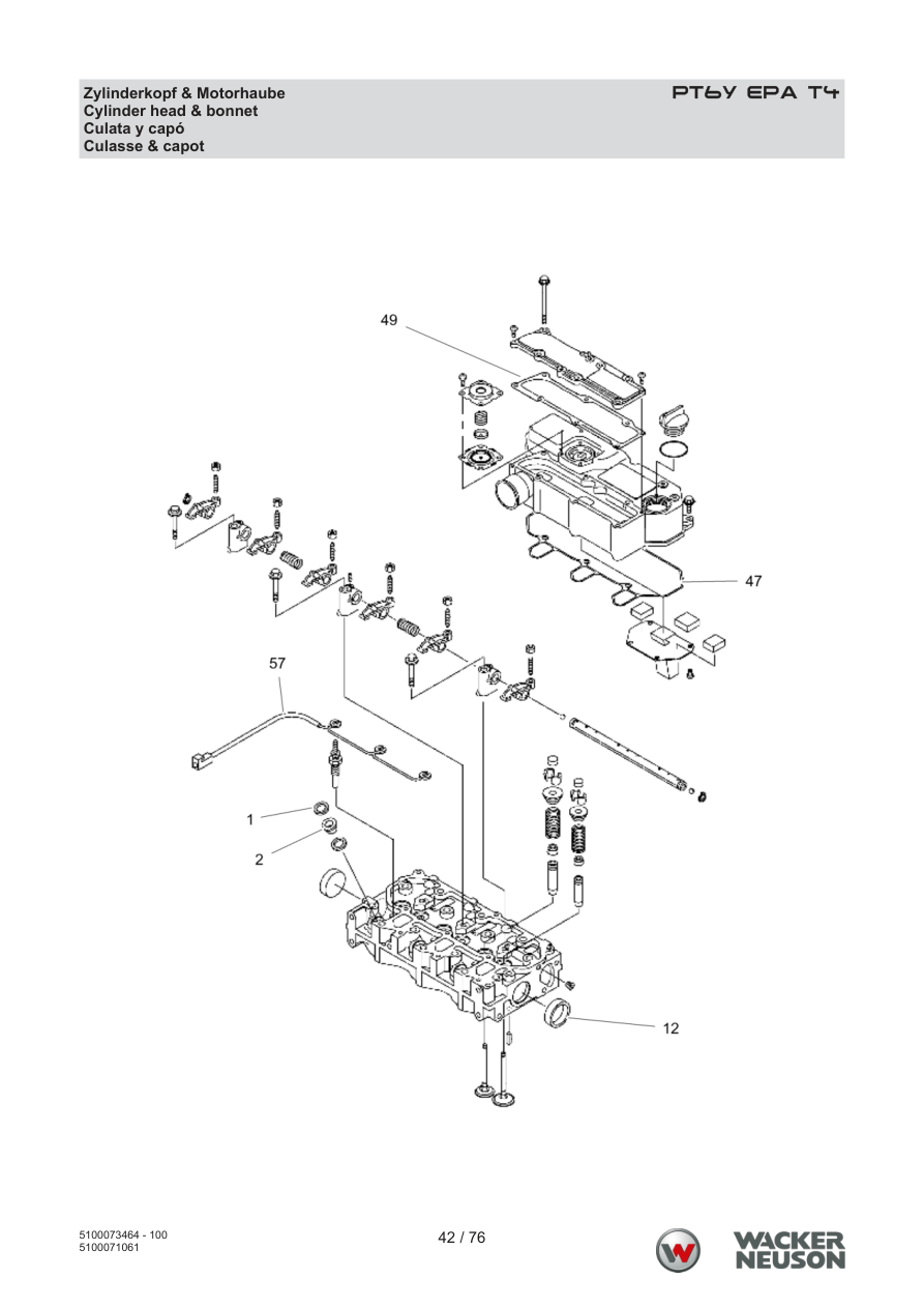 Wacker Neuson PT6 Trash Pump PT6Y EPA T4 Cylinder head & engine cover parts diagram