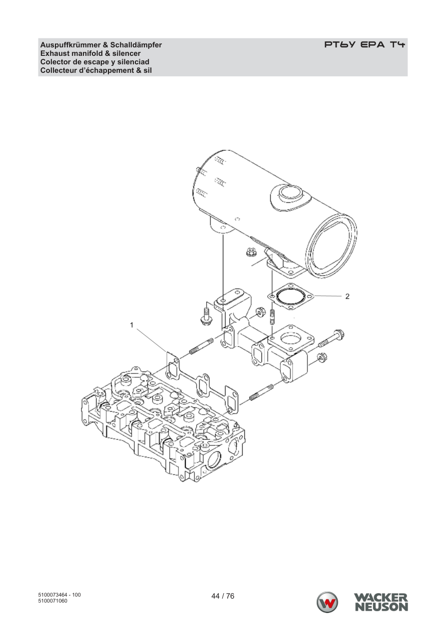 Wacker Neuson PT6 Trash Pump Exhaust manifold & silencer parts diagram