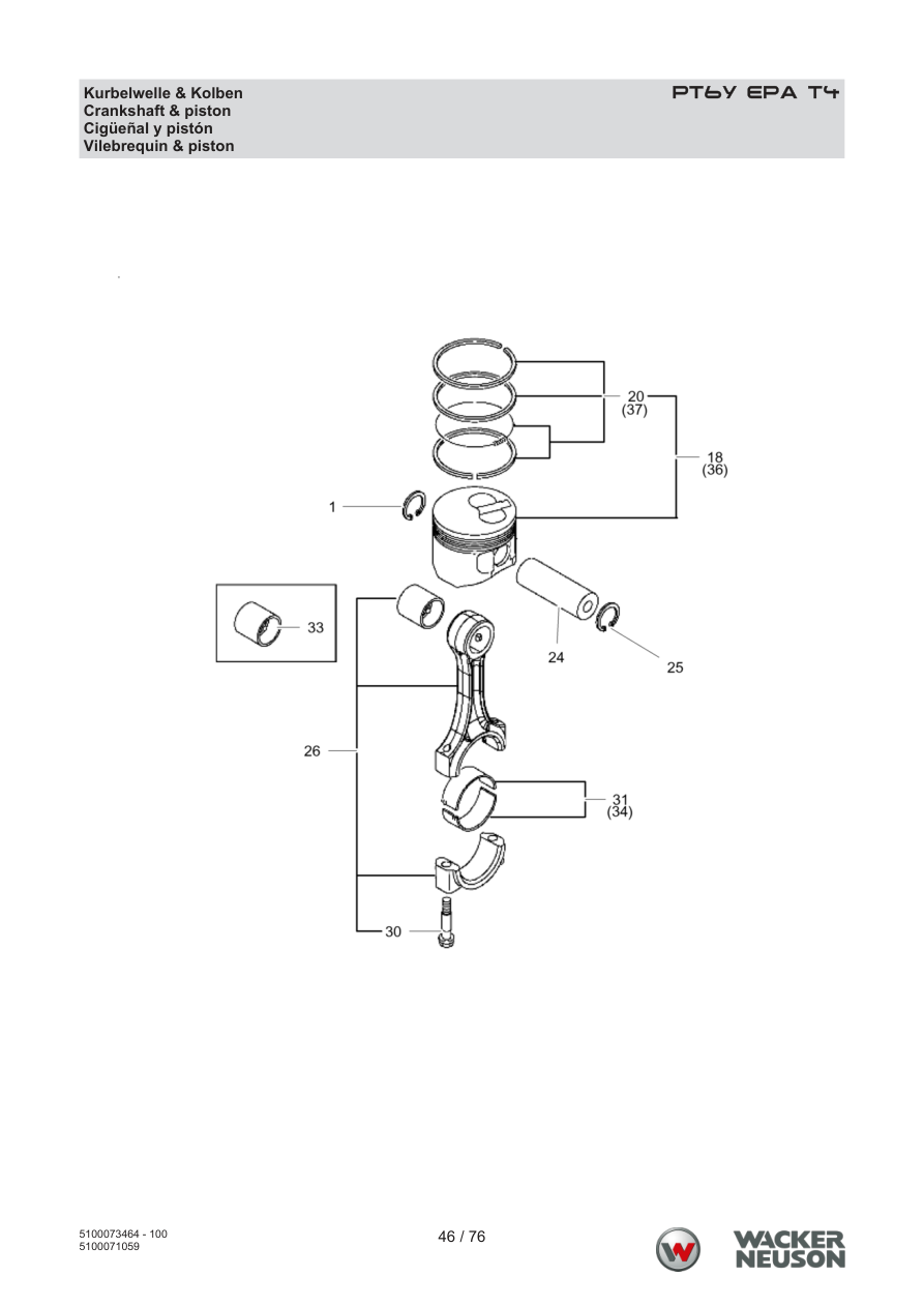 Wacker Neuson PT6 Trash Pump PT6Y EPA T4 Crankshaft & Piston parts diagram
