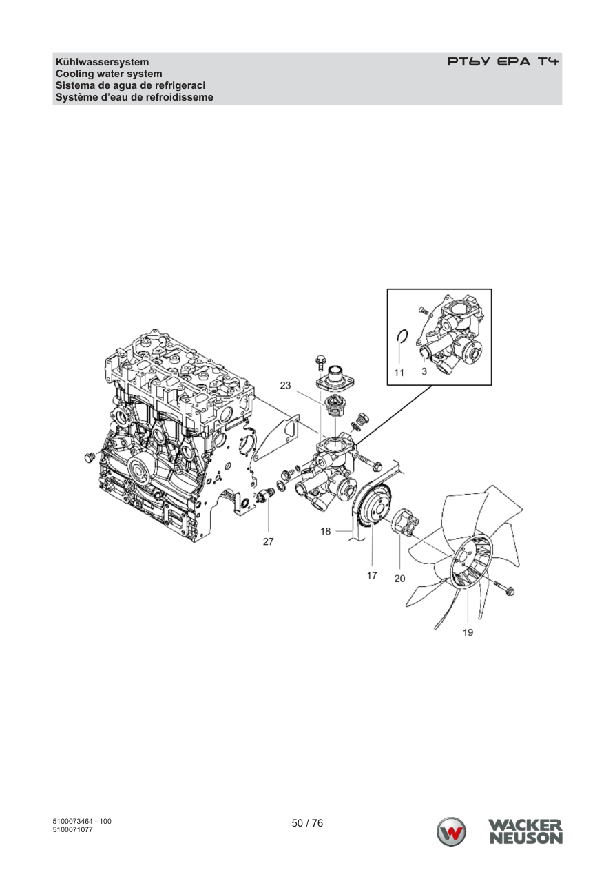 Wacker Neuson PT6 Trash Pump Cooling water system parts diagram