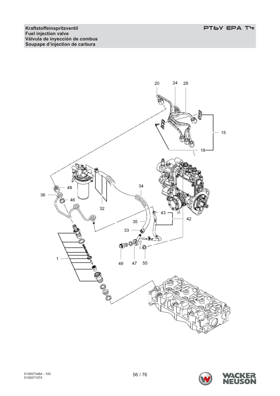 Wacker Neuson PT6 Trash Pump PT6Y EPA T4 Fuel injection valve parts diagram
