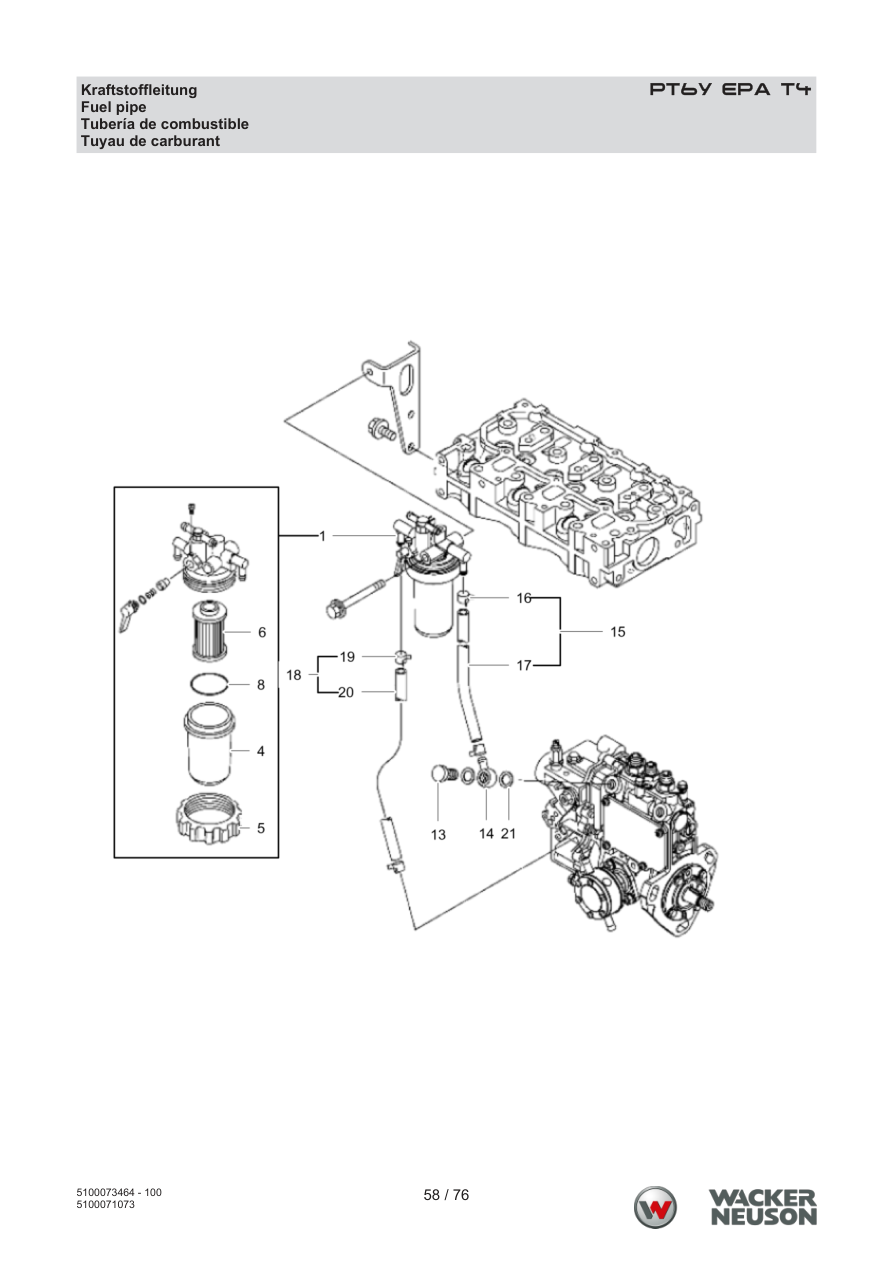 Wacker Neuson PT6 Trash Pump PT6Y EPA T4 Fuel line parts diagram