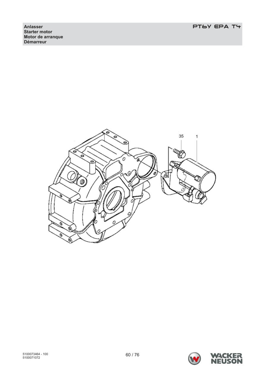 Wacker Neuson PT6 Trash Pump PT6Y EPA T4 Starter parts diagram