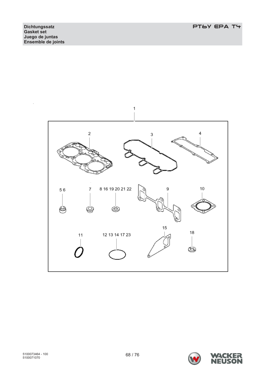 Wacker Neuson PT6 Trash Pump PT6Y EPA T4 Gasket set parts diagram
