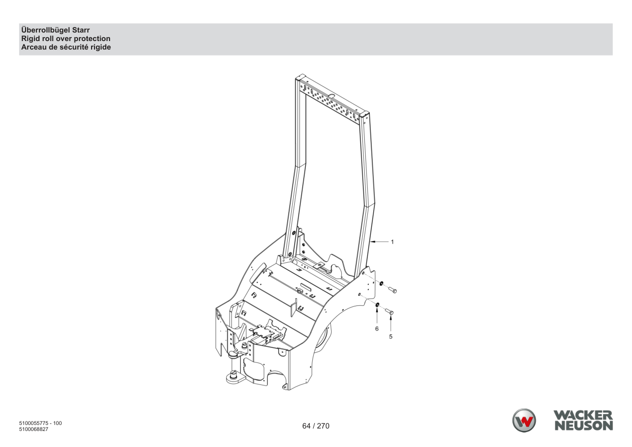 Wacker Neuson RD18-100 Roller Rigid roll over protection parts diagram