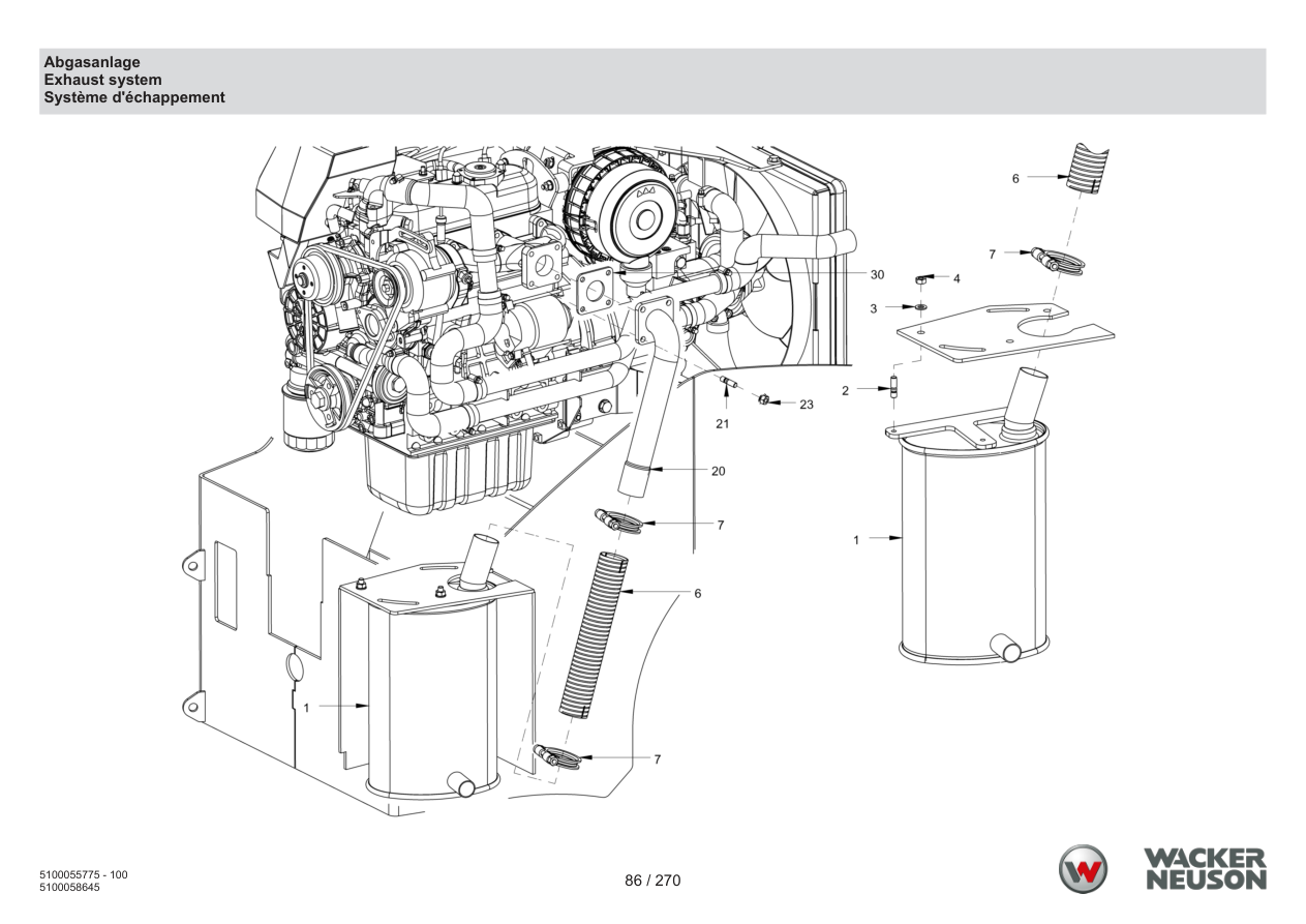 Wacker Neuson RD18-100 Roller Exhaust system parts diagram