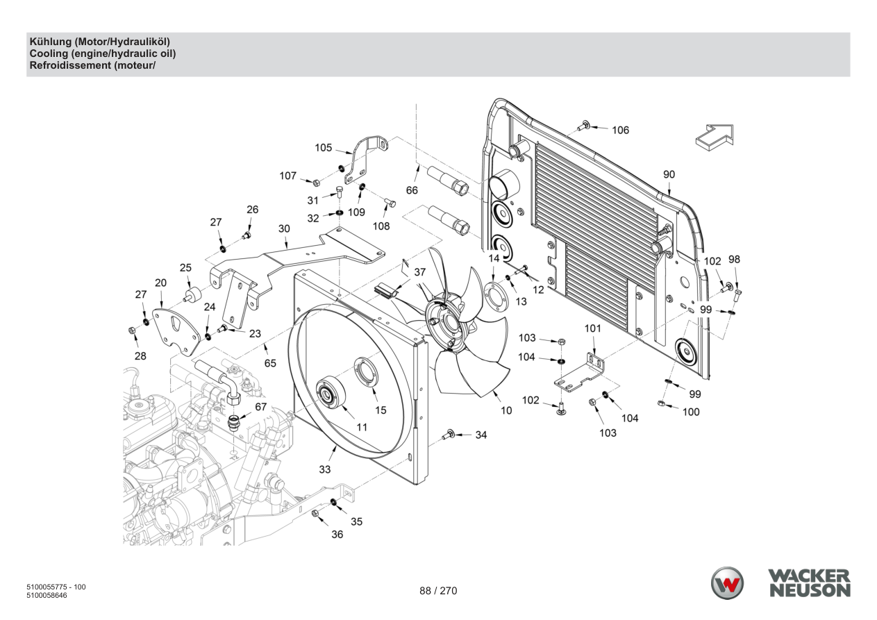 Wacker Neuson RD18-100 Roller Cooling (engine/hydraulic oil) parts diagram