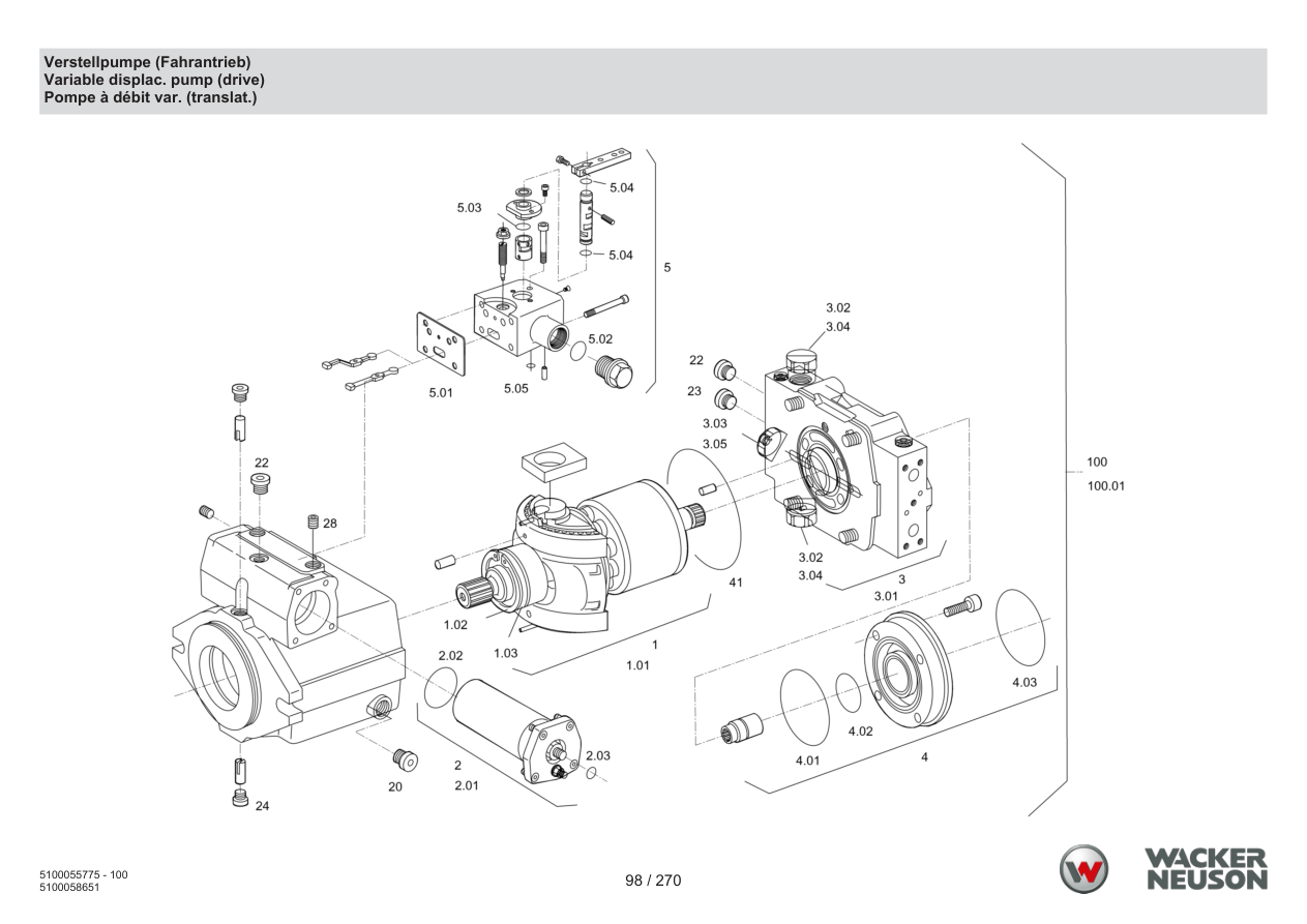 Wacker Neuson RD18-100 Roller Variable displac. pump (drive) parts diagram
