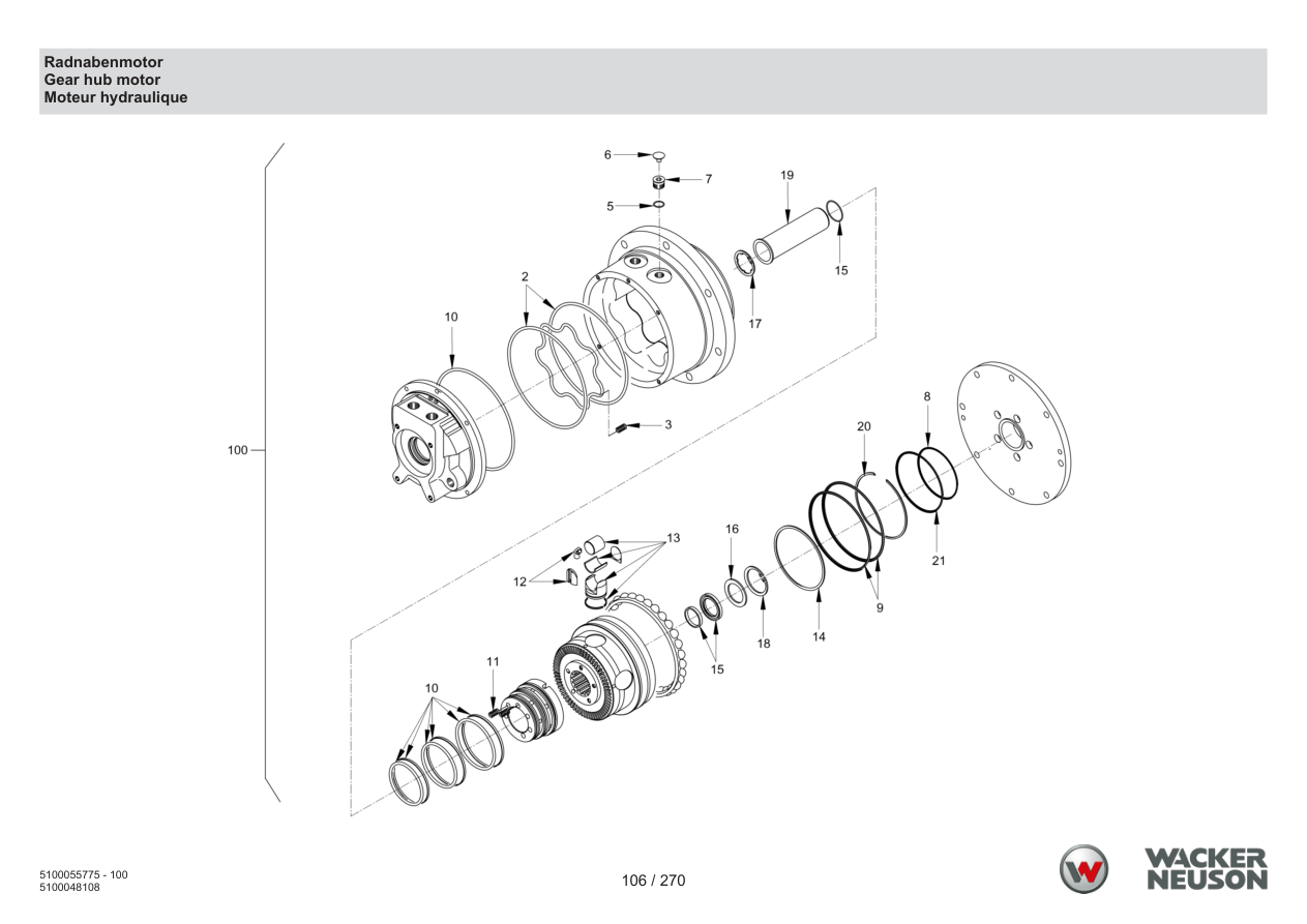Wacker Neuson RD18-100 Roller Wheel hub motor parts diagram