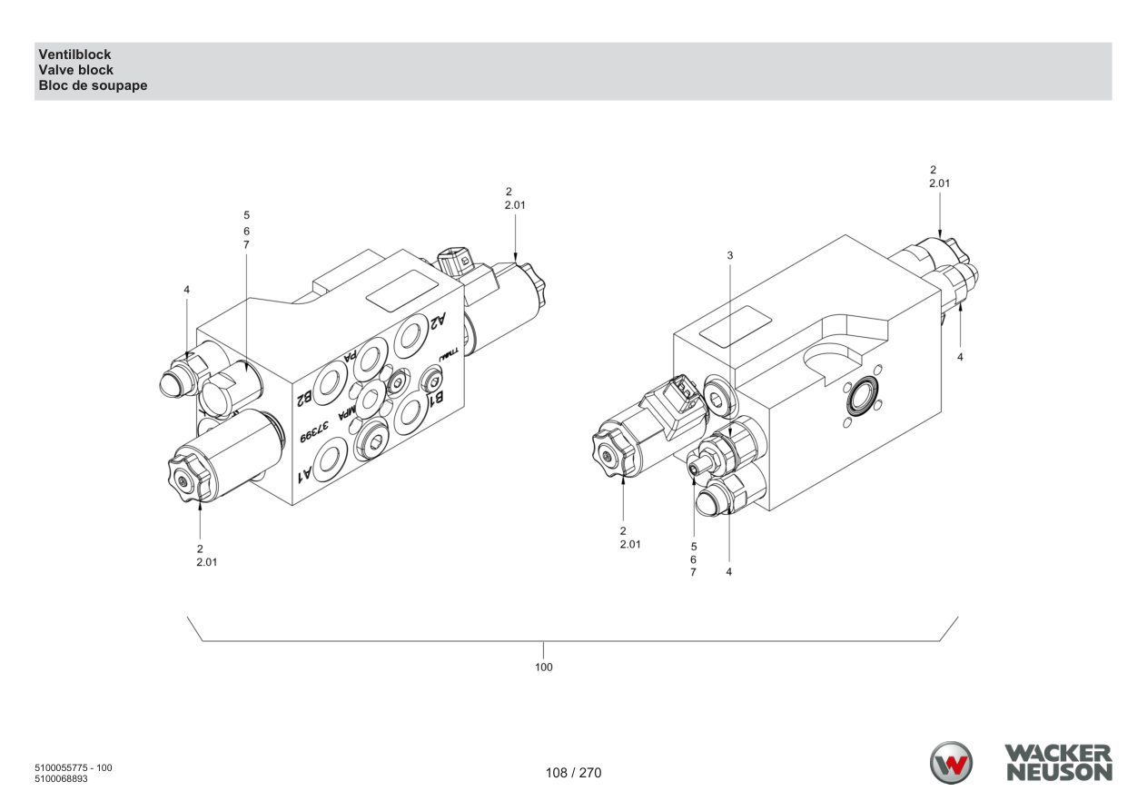 Wacker Neuson RD18-100 Roller Valve block parts diagram