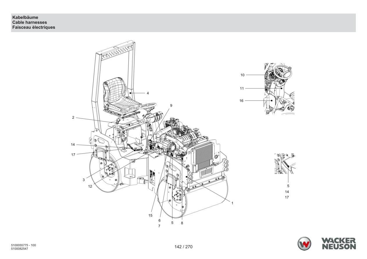 Wacker Neuson RD18-100 Roller Cable harnesses parts diagram