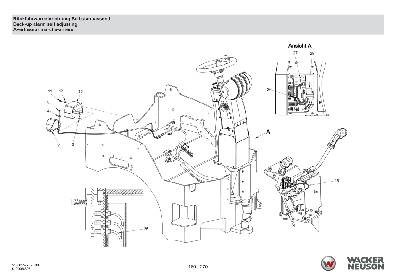 Wacker Neuson RD18-100 Roller Back-up alarm self adjusting parts diagram