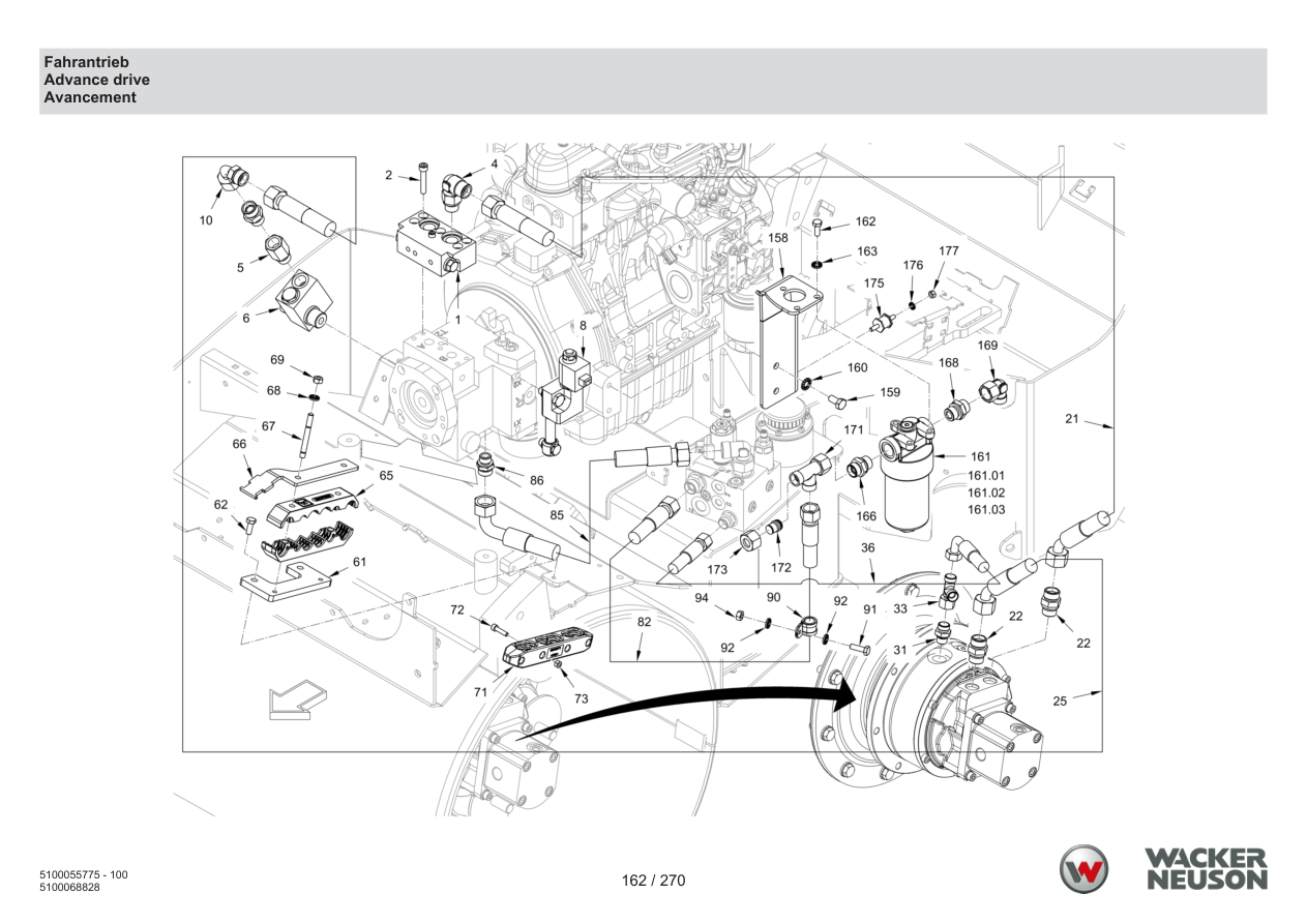 Wacker Neuson RD18-100 Roller Advance drive parts diagram